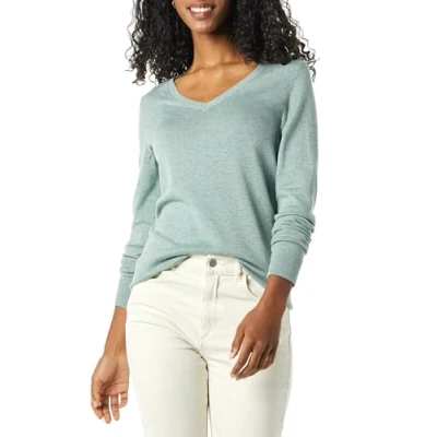 Abbildung von Amazon Essentials Damen Leichter, Langärmeliger Pullover Mit V Ausschnitt, Klassischer Schnitt (Erhältlich In Übergröße), Salbeigrün Meliert, XL