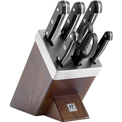 Abbildung von ZWILLING Gourmet Selbstschärfender Messerblock, 7 teilig, Messer und Schere aus rostfreiem Spezialstahl/Kunststoff Griff, Schwarz [Made in Germany]