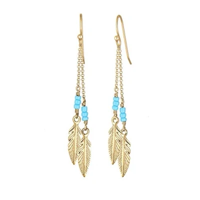Abbildung von Elli HÄNGER Feder BEAD BOHO Hippie Festival Ohrringe, Damen, Größe: One Size, Gold