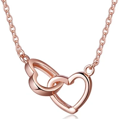 Abbildung von Unendlich U Klassisch Doppel Herzen Damen Halskette 925 Sterling Silber Anhänger Kette mit Veränderbarem Anhänger, Rosegold