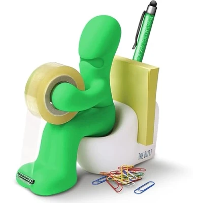 Abbildung von THE BUTT Klebefilm Abroller und Bürobedarf Station Schreibtisch Accessoire Origineller Organizer mit Briefklammern, Haftnotizzetteln einem Stift Ein ideales Geschenk (Grün)