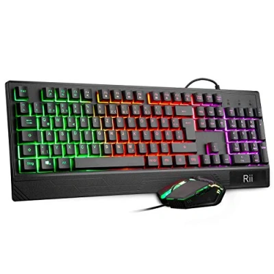 Abbildung von Rii Gaming Tastatur und Maus Set, Tastatur, RGB Hintergrundbeleuchtung QWERTZ (DE Layout), Regenbogen Farben Beleuchtete USB Wasserdicht mit 3200 für Pro PC Gamer