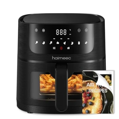 Abbildung von HAIMEEC Airfryer 4L, Heißluftfritteuse mit Sichtfenster, Fritteuse ohne Öl Shake Reminder, Antihaftbeschichtet, 30 200C, 78 Rezepte, 8 in 1 Kochvorgaben, Leise Heissluftfritteuse
