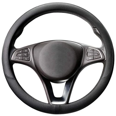 Abbildung von COFIT Lenkradbezug für Auto Universal LenkradhüLle Anti Rutsch Lenkrad Bezug Leder SchutzhüLle M 37 38cm Schwarz