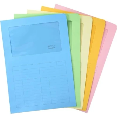 Abbildung von Blasetti Dokumentenmappen mit Fenster SINTEX MIX 5 FARBEN Dokumentenordner für Büro, Format A4, Farbe Türkis, Packung 20 Stück, 120 g/m² Papier, Auf zwei Seiten offen.