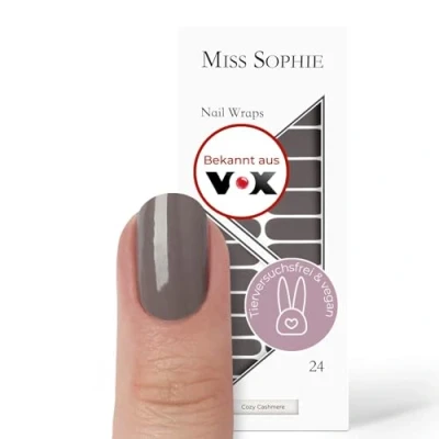 Abbildung von Original Miss Sophie Nagelfolien Cozy Cashmere I 24 ultra dünne Nagellack Streifen einfarbig in Braun, Grau Für Finger &amp; Fußnägel Hält auf Natur sowie lackierten, Acryl , Gel Shellac Nägeln
