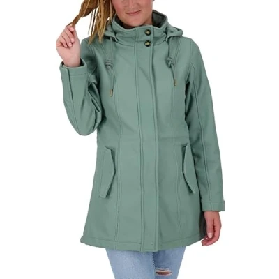 Abbildung von Ankerglut Damen Softshellmantel Kurzmantel mit Kapuze Gefüttert Übergangsjacke #ankergluthimmel Softshelljacke, Slate, 42