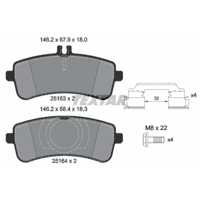 Abbildung von TEXTAR 2516305 Bremsbelagsatz für Verschleißwarnanzeiger vorbereitet MERCEDES BENZ: S Class Saloon, SL Convertible