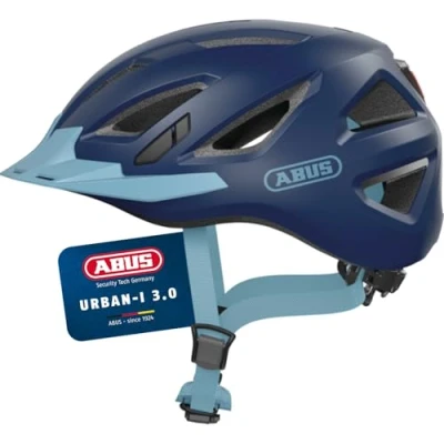 Abbildung von ABUS Stadthelm Urban I 3.0 Fahrradhelm mit Rücklicht, Schirm und Magnetverschluss für Damen Herren Hellblau, Größe L