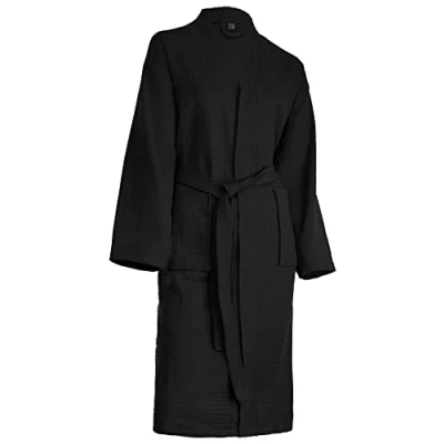 Abbildung von Brandsseller Bademantel Unisex M Baumwolle Waffelpiqué leichter Hausmantel für Damen und Herren Schwarz