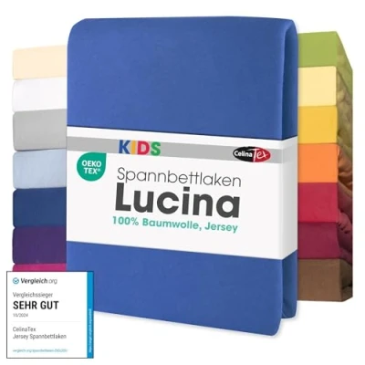 Abbildung von CelinaTex Jersey Spannbettlaken Lucina für Kids 60x120 70x140cm royal blau 100% Baumwolle gekämmt superweich Oeko TEX