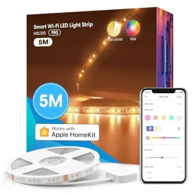 Abbildung von meross Led Strip 5m funktioniert mit Apple HomeKit, WLAN Streifen, Smart RGBWW kompatibel Alexa und Google, für Zuhause, Party, Weihnachten