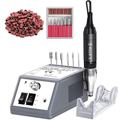 Abbildung von Alle&#039;s Nagelfräser,Elektrische Nagelfräse,Professionelle elektrische nagelfeile 30.000 U/min Efile Buffer Maniküre Schleifwerkzeuge für Acrylnägel mit Nagelbohrer Set und Schleifbändern (grau)