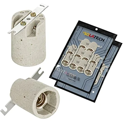 Abbildung von ISOLATECH 20Stk E14 Keramik Lampenfassung mit Befestigungsbügel LED Energiesparlampen (max. 250V/4A) Leuchtmittel Home Küche Badezimmer Decke Installation Sockel Halterung einbauen hitzebeständig