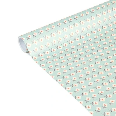 Abbildung von Clairefontaine 223871C Rolle Geschenkpapier Excellia Tiny Rolls, 5m x 35 cm, 80g, 1 Rolle, Blumen mit blauem Hintergrund Grün