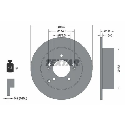 Abbildung von TEXTAR PRO 92185803 Bremsscheibe 275 10 05/08 114,3 voll beschichtet ohne Radbefestigungsbolzen, Radnabe KIA: CARENS 3