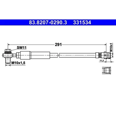 Abbildung von ATE 83.8207 0290.3 Bremsschläuche 291 M10x1 VOLKSWAGEN: Golf 7, 7 Variant, AUDI: A3 Sportback