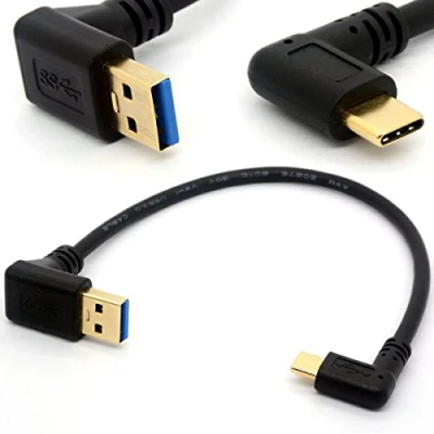Abbildung von HUHANGGod USB 3.0 zu Typ C 90 Grad abgewinkelter Stecker, vergoldet, Verlängerungskabel, Datentransfer, Synchronisationskabel (USB Down)