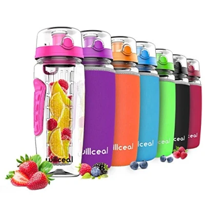 Abbildung von willceal Wasserflasche mit Fruchteinsatz 945 ml Hochwertig und beständig Groß, BPA frei, aus Tritan Aufklappbarer Deckel Tragegriff Auslaufsicheres Design