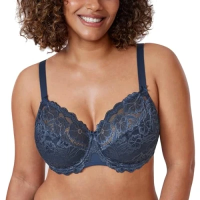 Abbildung von DELIMIRA Damen Vollschalen BH ungefütterte Spitze Tüll Cup,mit Bügel Sargasso 80G
