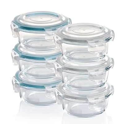 Abbildung von Grizzly Glas Frischhaltedosen, Set 6x 400 ml, luftdicht, rund, Click Verschluss, vielseitige Vorratsdosen für Ofen, Mikrowelle, Gefrierfach