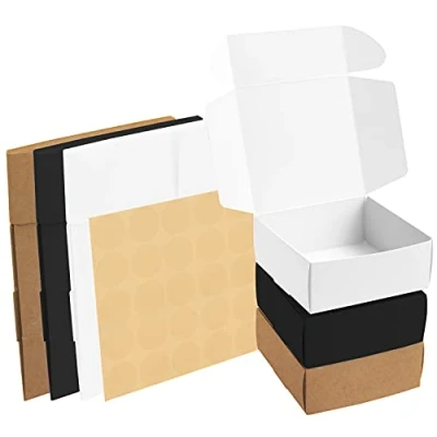 Abbildung von Kurtzy 50 STK Geschenkboxen 12 x 5cm Braune, Weiße &amp; Schwarze Pappschachteln mit Deckel Einfach Zusammenzubauen Kleine Geschenkbox für Partys, Geburtstage, Hochzeiten Festtage