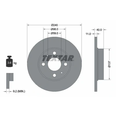Abbildung von TEXTAR PRO 92061103 Bremsscheibe 240 11 04/06 98 voll beschichtet ohne Radbefestigungsbolzen, Radnabe FIAT: Panda III Hatchback