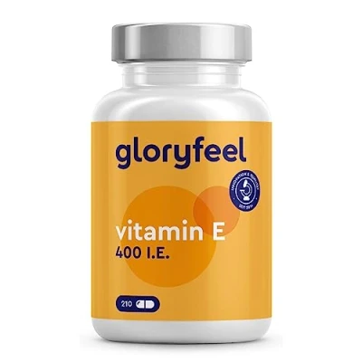 Abbildung von Vitamin E 210 Kapseln 400 IE bioaktives pro Kapsel Hochdosiert für 7 Monate Versorgung Laborgeprüft und in Deutschland hergestellt