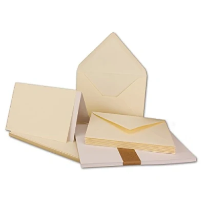 Abbildung von 25x Faltkarten Set DIN A6/C6 mit Brief Umschlägen in Vanille inklusive Einleger 14,8 x 10,5 cm Premium Qualität FarbenFroh