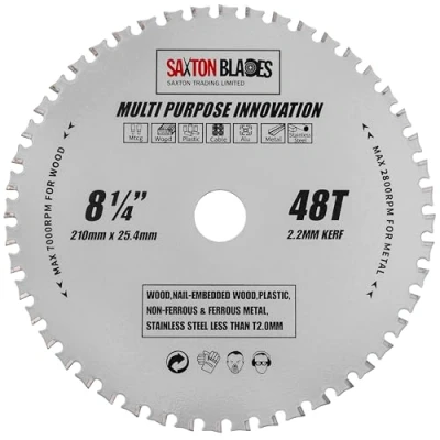 Abbildung von TCT21048TMPT254B Saxton TCT Mehrzweck Kreissägeblatt, 210 mm x 48 T 25,4 Bohrung, Holz und Metall, passend für Evolution