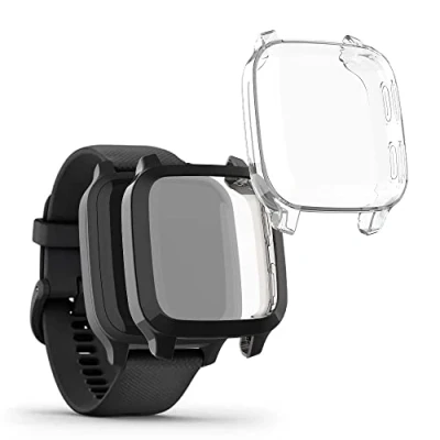 Abbildung von kwmobile 2X Schutzhülle kompatibel mit Garmin Venu Sq Music/Sq Hülle Fullbody Cover Set aus Silikon Transparent Schwarz