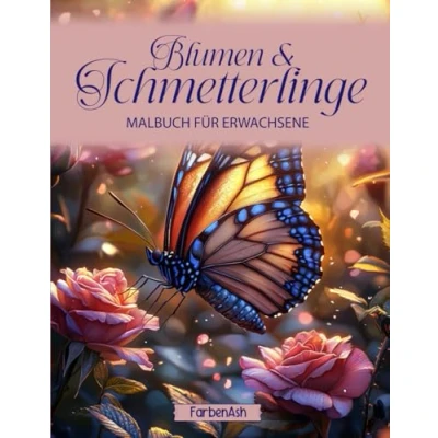Abbildung von Blumen &amp; Schmetterlinge Malbuch für Erwachsene: 60 florale Szenen Mädchen mit bezaubernden Schmetterlingen und schönen zur Förderung von Kreativität Entspannung