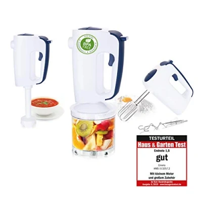 Abbildung von Emerio HMS 113257.2 Handmixer Set mit revolutionärem 1 Finger Speed Control, Quirl Mixer Zerkleinerer, 3in1, kinderleichte Handhabung, kraftvolle 300 Watt, BPA frei, Soft Griff, leicht zu reinigen