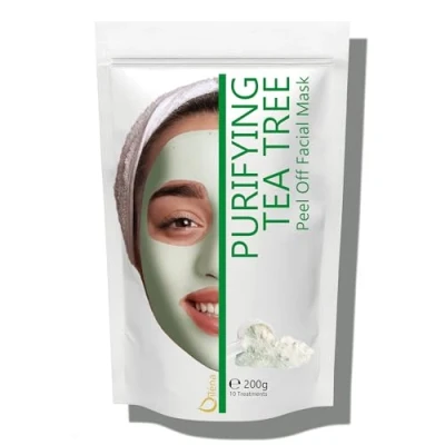 Abbildung von Alginate Peel Off Feuchtigkeitspuder Maske, Mitesserentferner Gesichtsmaske Vegan, kein Abwaschen, Peeling und Porenreinigung 200 g + freie Dosis (Anti Akne Teebaum Maske)