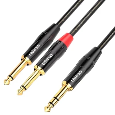 Abbildung von Tisino 6,3mm Klinke stereo auf 2x mono Kabel Insertkabel Audio Adapter Sende und Rückführungskabel Patchkabel TRS 2M