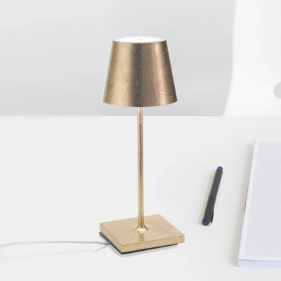 Abbildung von Zafferano, Poldina Pro Mini Lampe mit Goldfarbenes Blatt, Kabellose, Wiederaufladbare Tischlampe Touch Control, Für den Innenbereich Geeignet, Dimmer, 2200 3000 K, Höhe 30 cm