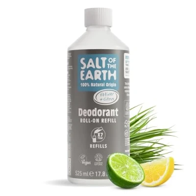 Abbildung von Natural Deodorant Roll On Refill by Salt of the Earth, Vetiver &amp; Citrus Vegan, Long Lasting Protection, Leaping Bunny Approved, Made in UK 525ml