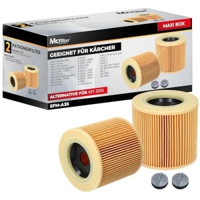Abbildung von McFilter 2 Patronenfilter geeignet für Kärcher Staubsauger WD1 WD2 WD3 3.200 3.500 P Premium Extension Kit MV2 MV3 A2054 A2101 A2254 A2604 SE 4001 4002, ersetzt KFI 3310 6.414 552.0 547.0 772.0