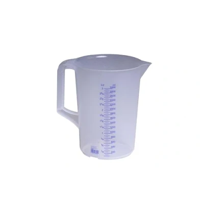 Abbildung von hünersdorff Messbecher 3l Polypropylen (PP) bruchsicher und spülmaschinengeeignet geschlossener Griff blaue Skala, Transparent+blau