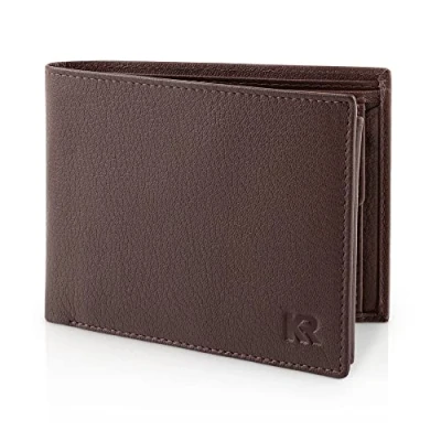 Abbildung von KRONIFY Leder Geldbörse Herren I Echtleder Portmonee RFID Schutz Querformat Wallet mit Münzfach 13 Kartenfächer eleganter Box Nature Dunkelbraun