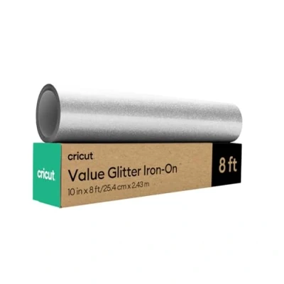 Abbildung von Cricut Value Glitter Bügelfolie Silber 25,4 cm x 243,8