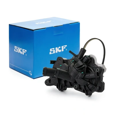 Abbildung von SKF VKPA 81341 Wasserpumpe 28 mit Dichtungen Riemen, Thermostat in verbaut Kunststoff Gehäuse VOLKSWAGEN: Golf 7
