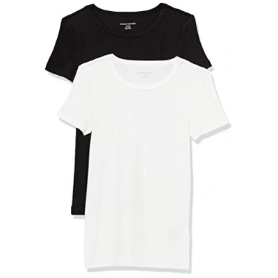 Abbildung von Amazon Essentials Damen Kurzärmeliges T Shirt mit Rundhalsausschnitt, Schmale Passform, 2er Pack, Schwarz/Weiß, XS