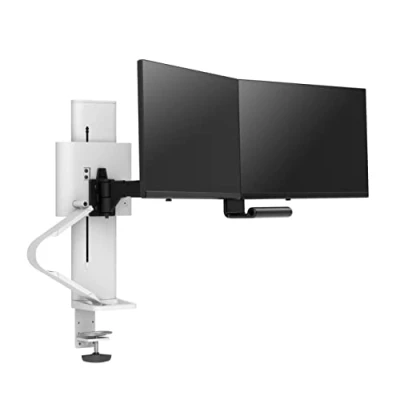 Abbildung von ERGOTRON TRACE Dual Monitorhalterung in Weiß Monitor Tischhalterung mit patentierter CF Technologie für 2 Bildschirme bis 27 Zoll, 27.9cm Höhenverstellung, VESA Standard und 15 Jahre Garantie