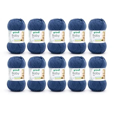 Abbildung von Gründl Baby uni Strickgarn / Häkelgarn (OEKO TEX zertifizierte Wolle, strapazierfähig und pflegeleicht, 70 % Polyacryl 30 Polyamid, 50 g 150 m, Nadelstärke: 3,5 4,5, 10 x g), jeans