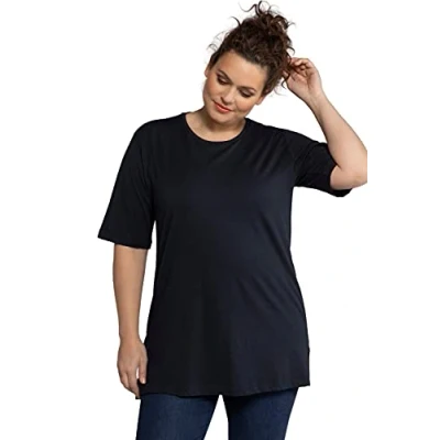 Abbildung von Ulla Popken, Damen, große Größen, Basic Shirt, Rundhals Blauschwarz 58 60
