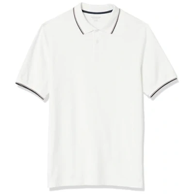 Abbildung von Amazon Essentials Herren Polohemd mit normaler Passform aus Baumwollpiqué (erhältlich in Big &amp; Tall), Weiß Twin Stripe, XXL