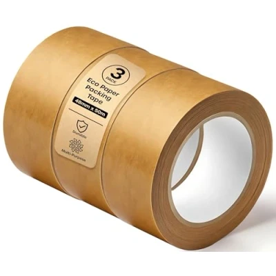 Abbildung von volila Papierklebeband 3er Pack Packband Braun Strapazierfähiges Paketklebeband Papier für Umzüge, Kartons und Einrahmungen Recycelbares Paketband mit Starkem Klebstoff (48mm x 50m)