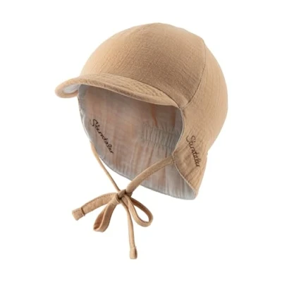 Abbildung von Sterntaler Schirmmütze Nacken Wende Jungen Mütze zum Wenden mit kleinem Nackenschutz UV Schutz 50 Sonnenhut Binden Baby und Kinder Kopfbedeckung aus Musselin (Bio) Sand, Größe 45
