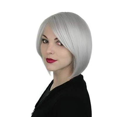 Abbildung von Prettyland Damen Herren 30cm Kurz haar BOB Near Silber Grau Manga glatt Kurze Perücke wig C508